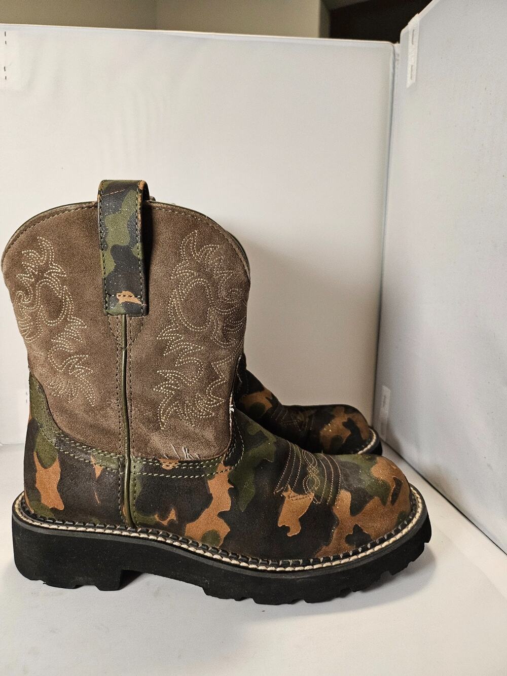 Ariat Fatbaby Ws 7.5 Green Glitter Camo Leather Cowboy Boots